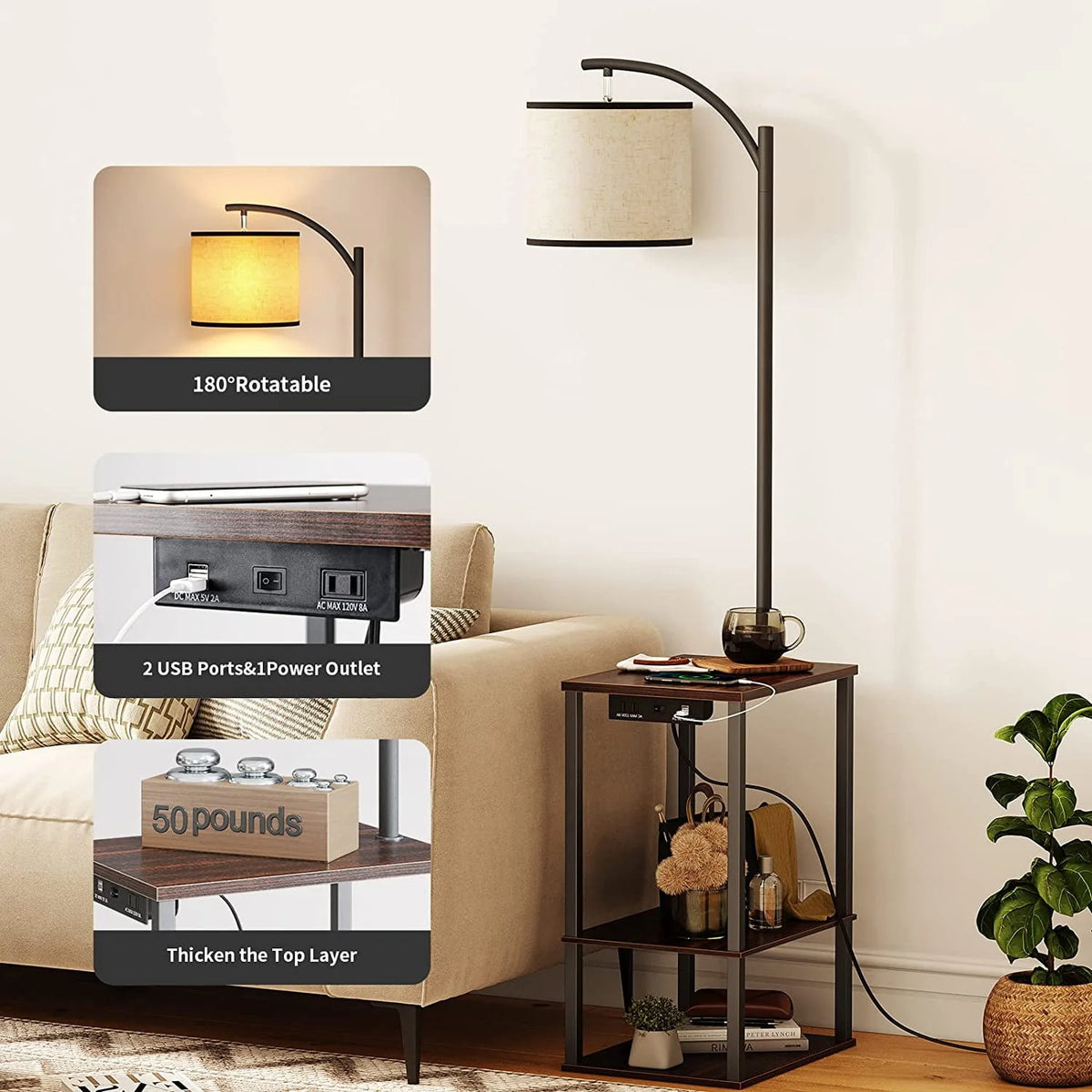 Floor Lamp with Table and USB Port W2688