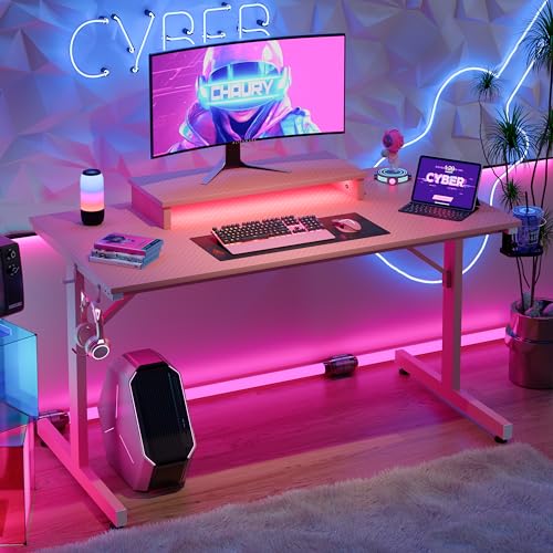 42 inch Black Marble Gaming Desk with LED Lights I299808