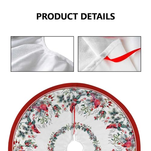 Christmas Tree Skirt 36 Inches Red Poinsettia Floral Holly Leaves White V8025