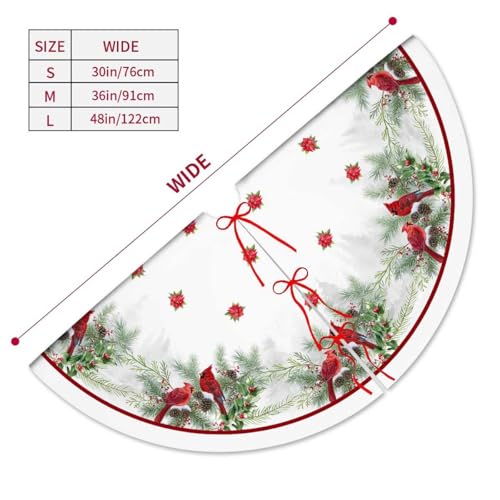 Christmas Tree Skirt 36 Inches Red Poinsettia Floral Holly Leaves White V8025