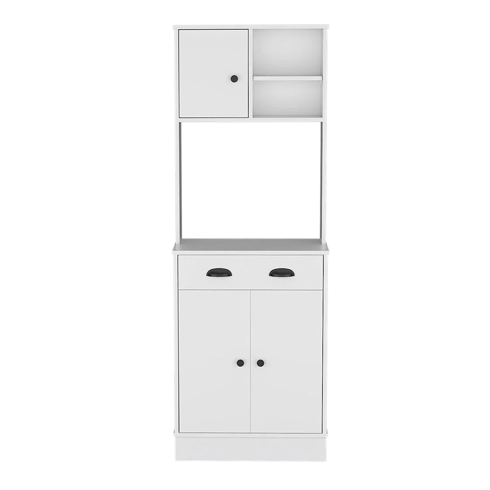White Microwave Storage Stand with 3 Doors and Drawer A374380