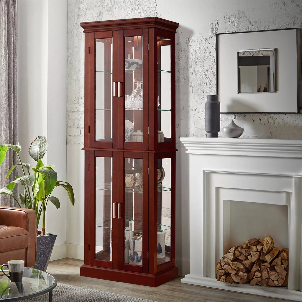 6-Tier Lighted Curio Display Cabinet with Adjustable Shelves and Tempered Glass Doors W535