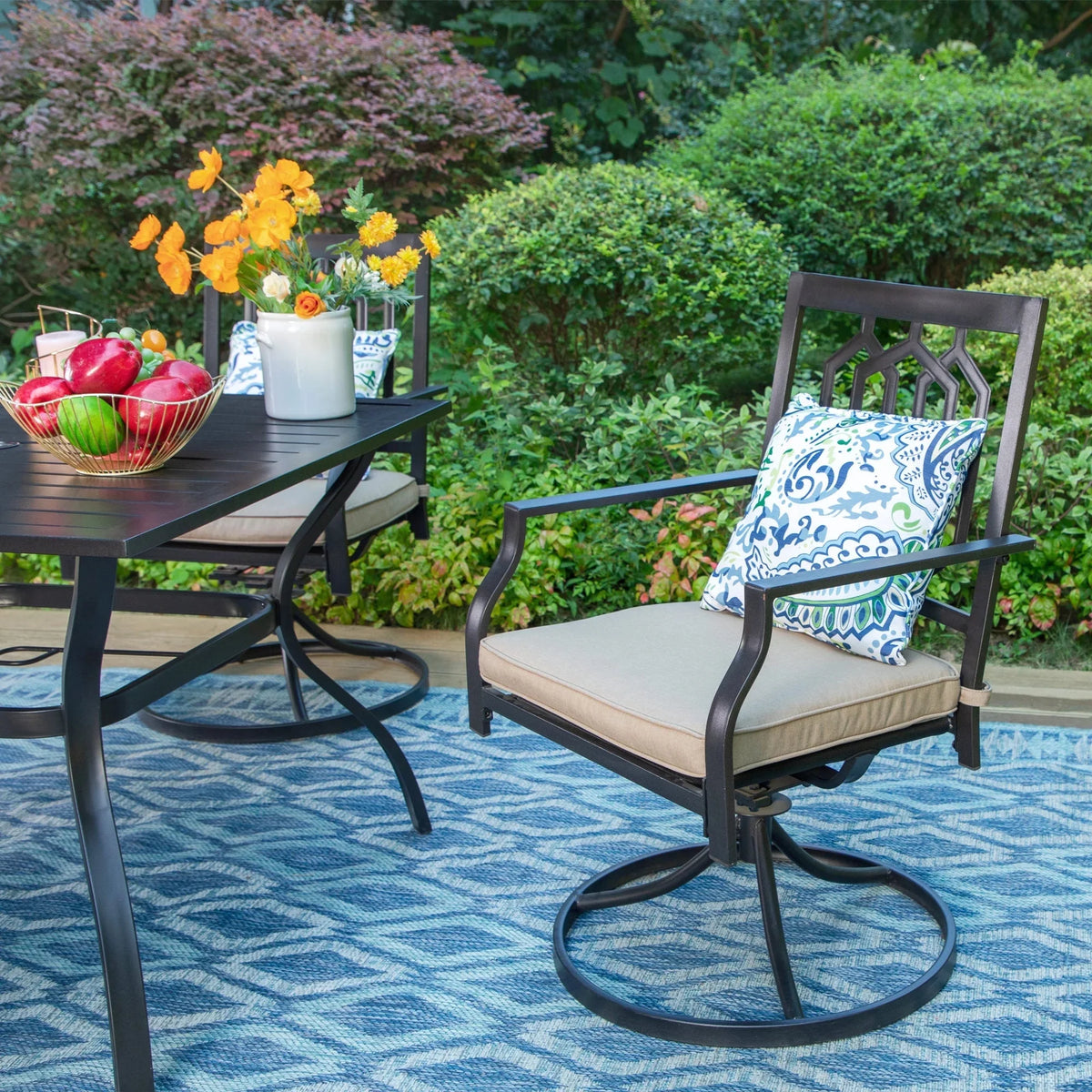 5-Piece Outdoor Patio Dining Set Swivel Cushioned Chairs Steel Frame Y706746