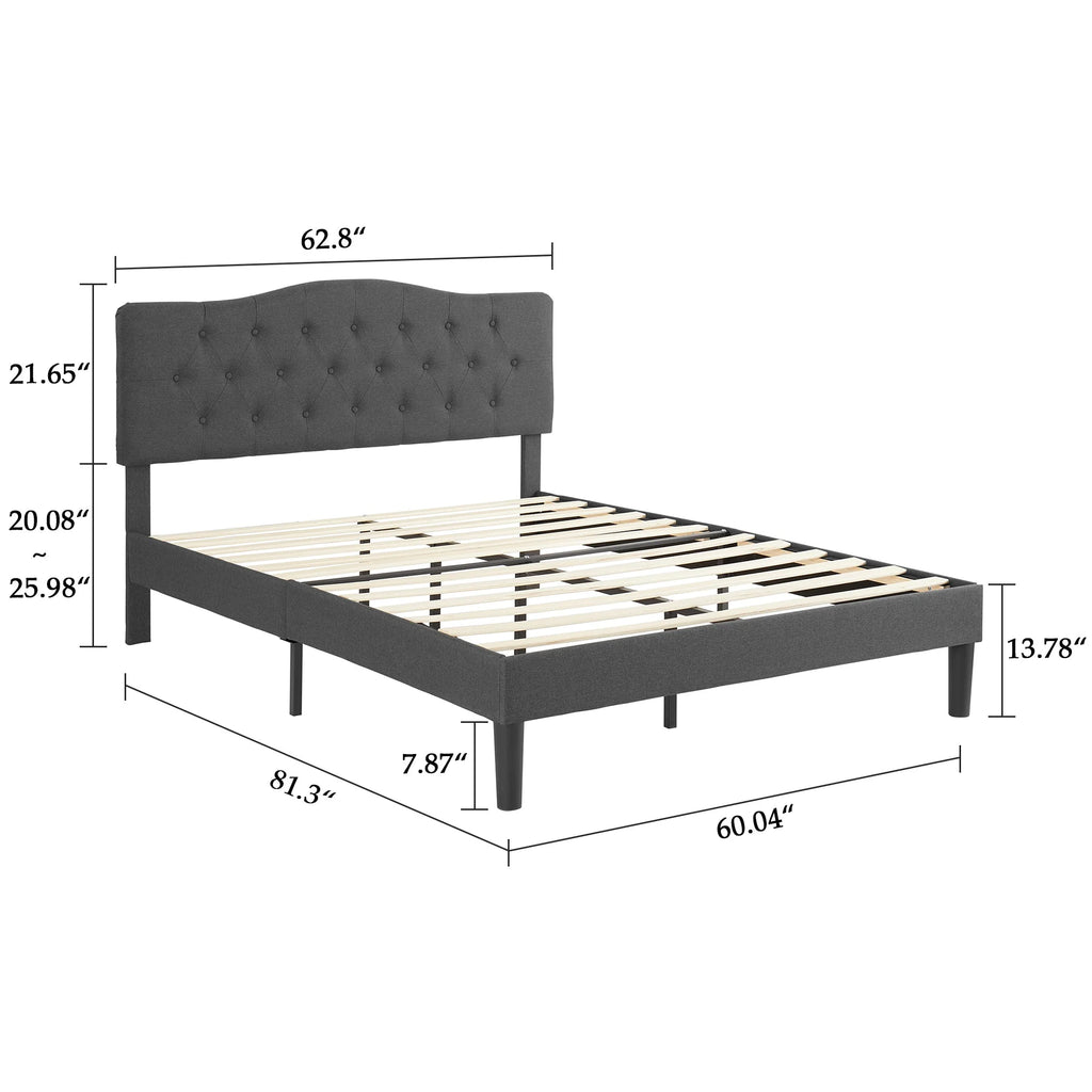 Queen Upholstered Platform Bed Frame with Adjustable Headboard C3063