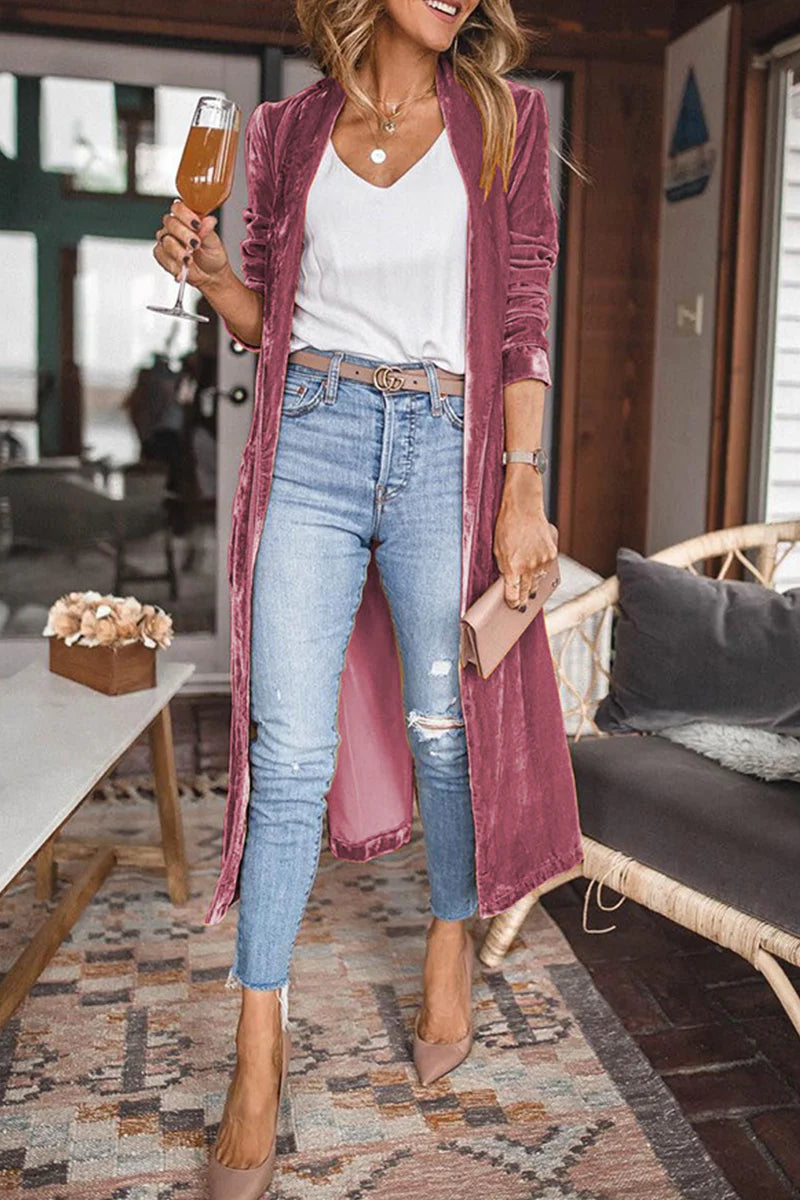 Solid Patchwork Cardigan Collar Outerwear A326220