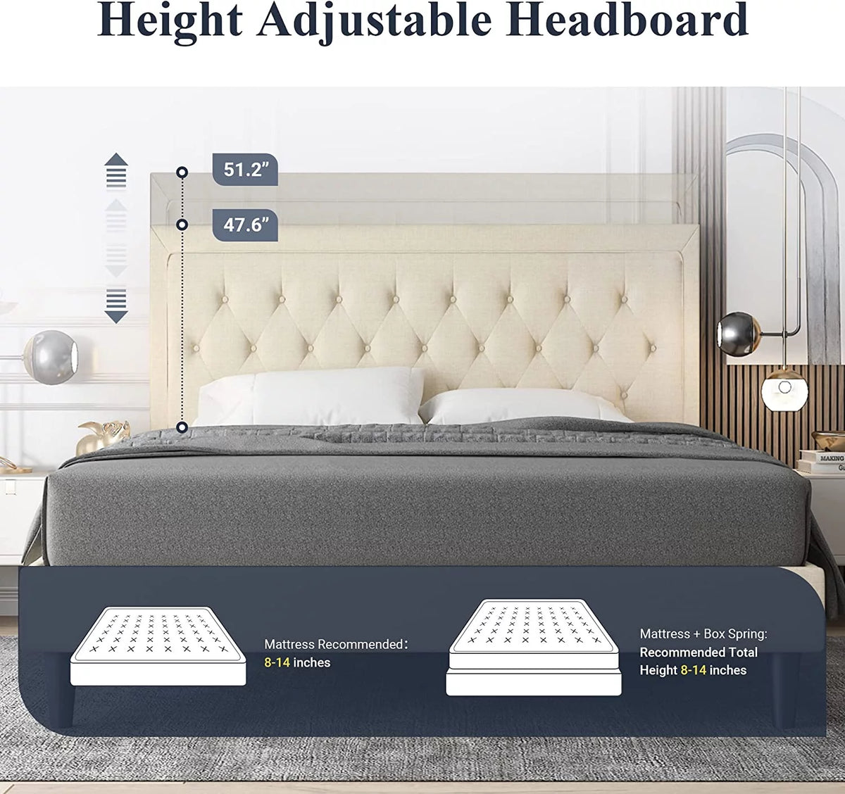 Queen Size Beige Upholstered Platform Bed Frame Q9174