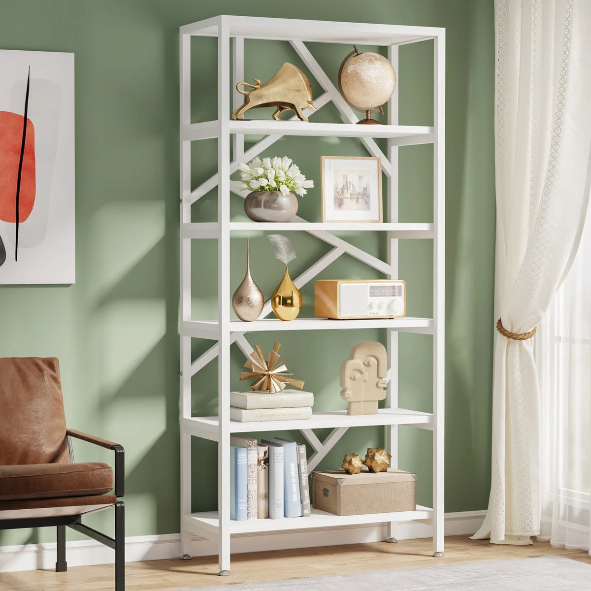 71" 6 Tier Rustic Brown Wood Etagere Bookcase M80024