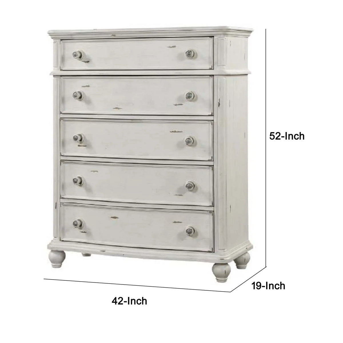 Antique White 5-Drawers Wood Dresser Chest with Turned Legs W586