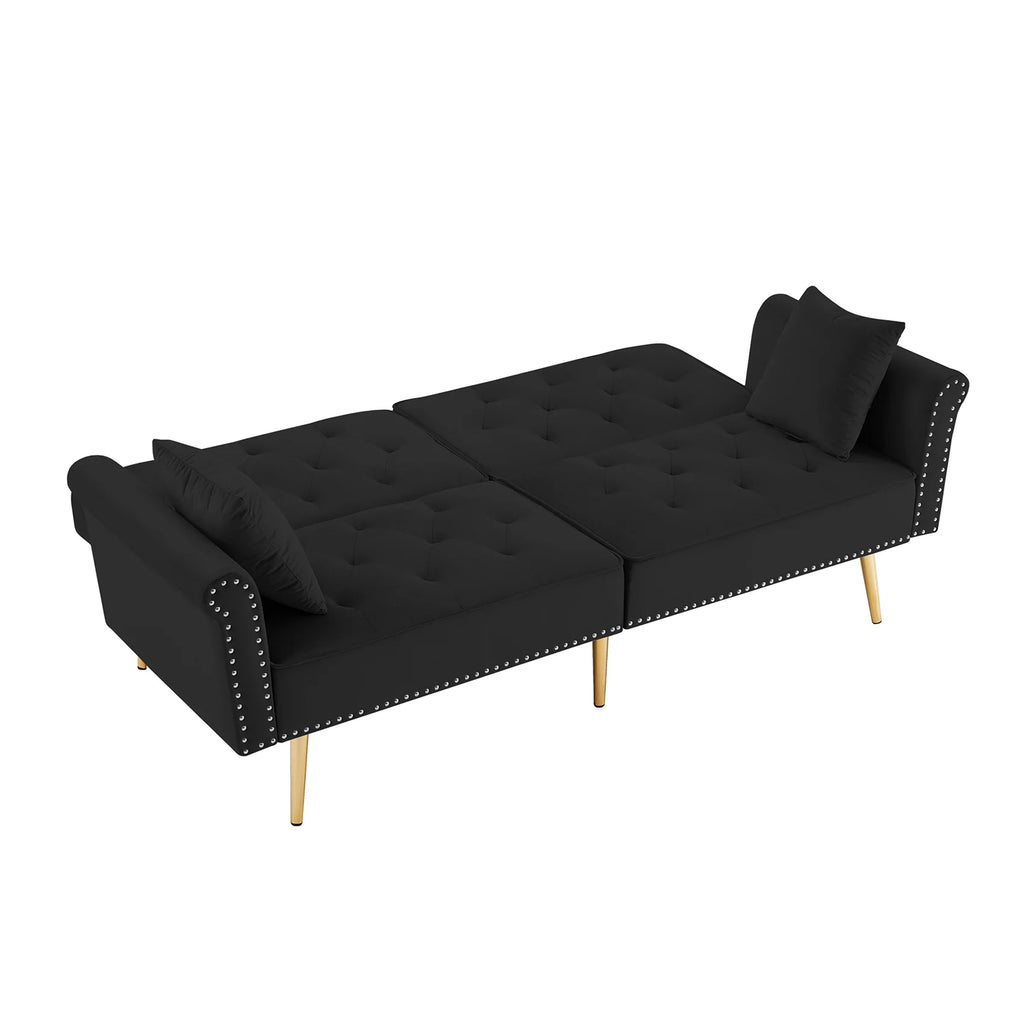 Black Velvet Tufted Futon Sofa Bed O5548
