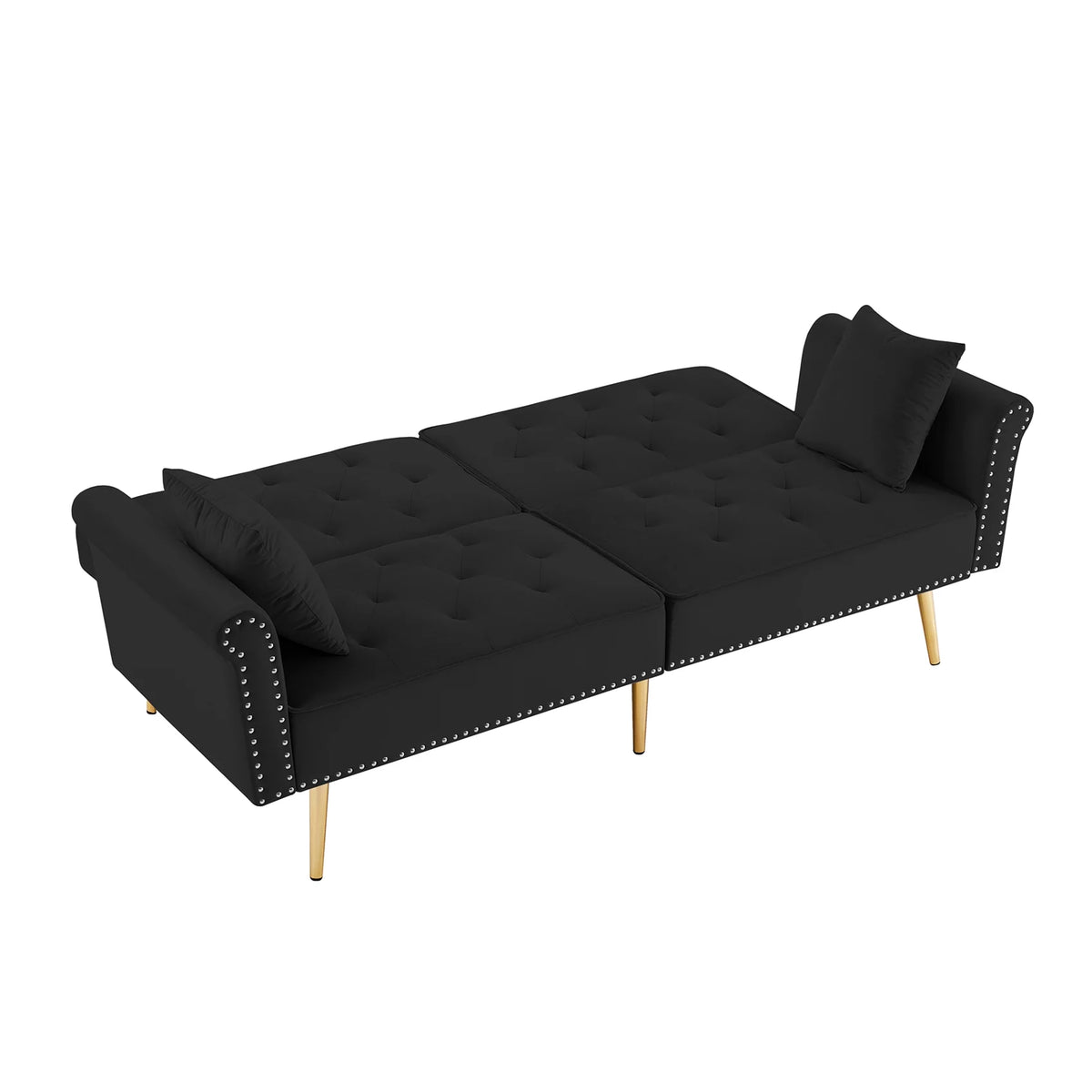 Black Velvet Tufted Futon Sofa Bed O5548