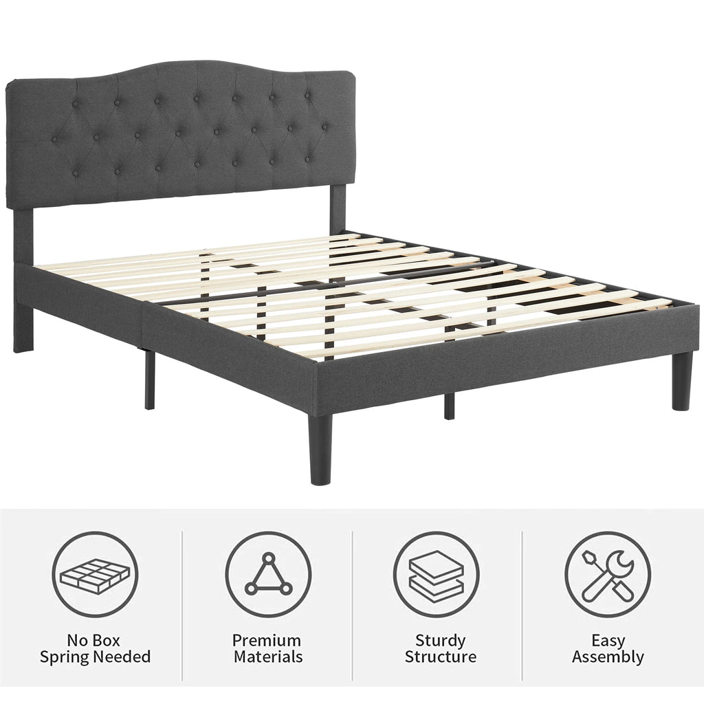 Queen Upholstered Platform Bed Frame with Adjustable Headboard C3063