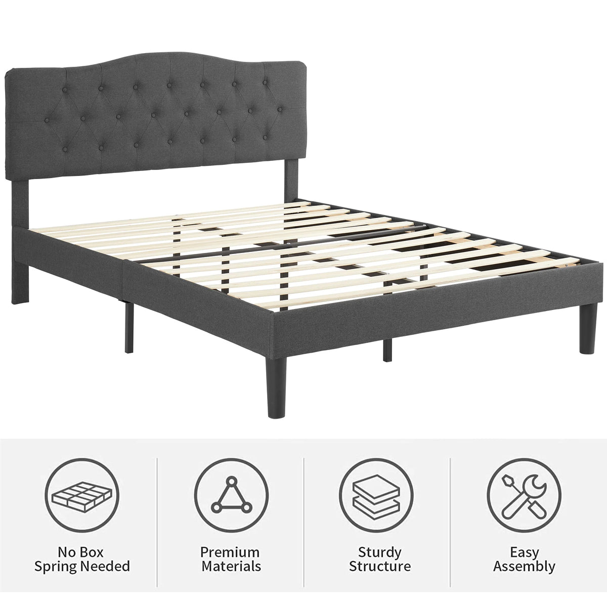 Queen Upholstered Platform Bed Frame with Adjustable Headboard C3063