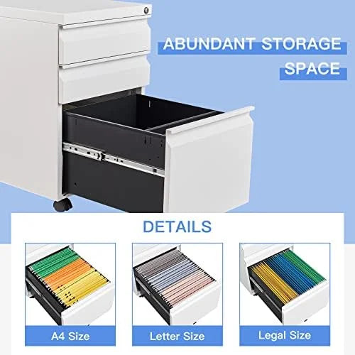 Black 3-Drawer Mobile File Cabinet with Lock V206