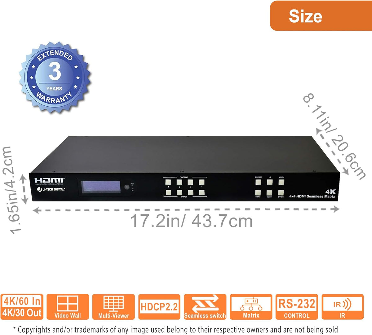 4K60Hz HDMI Video Wall Controller Multiviewer Seamless Switch Matrix W1422