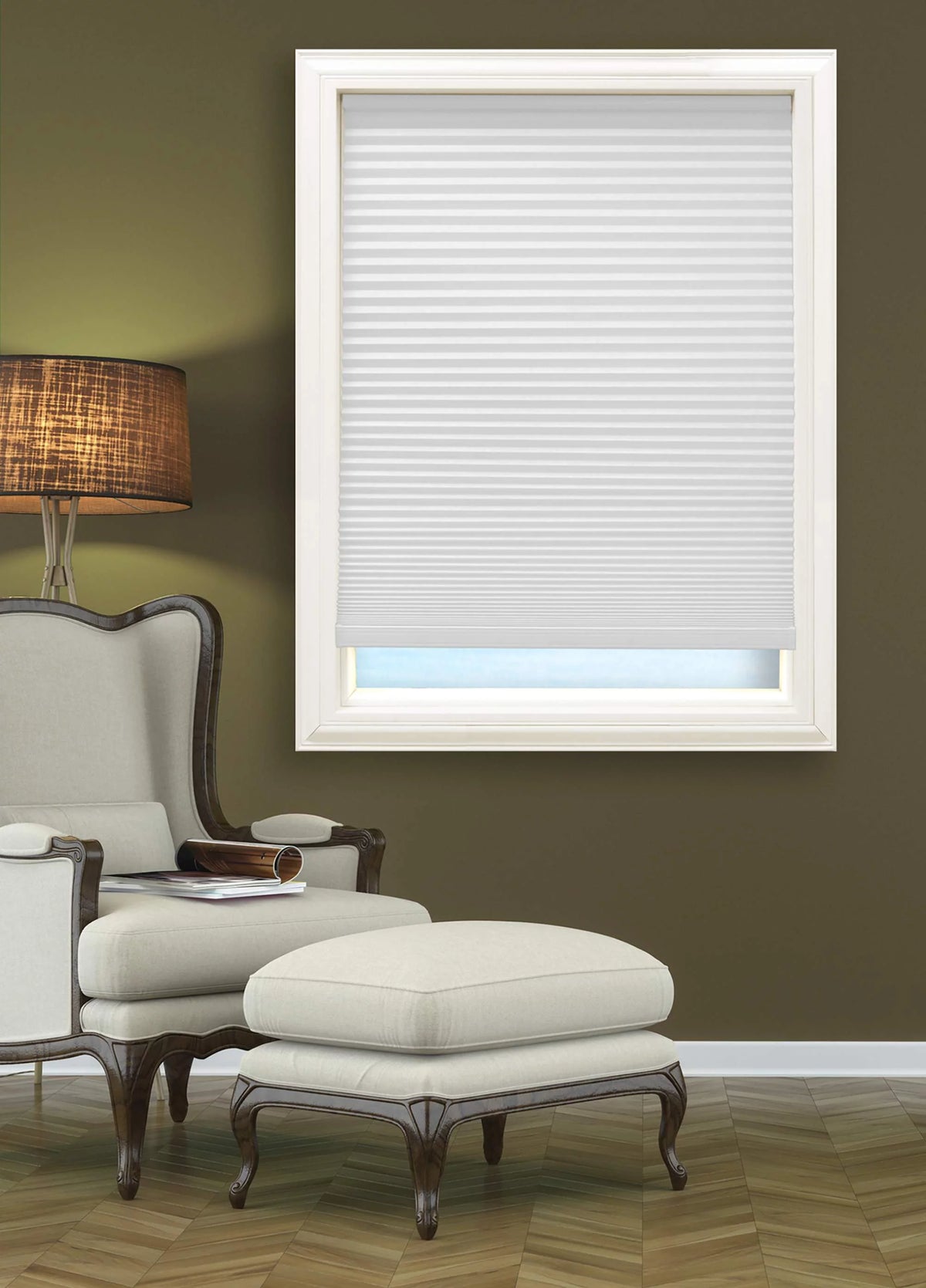 White Cordless Blackout Polyester Honeycomb Window Shades 17.5" x 48" L683603