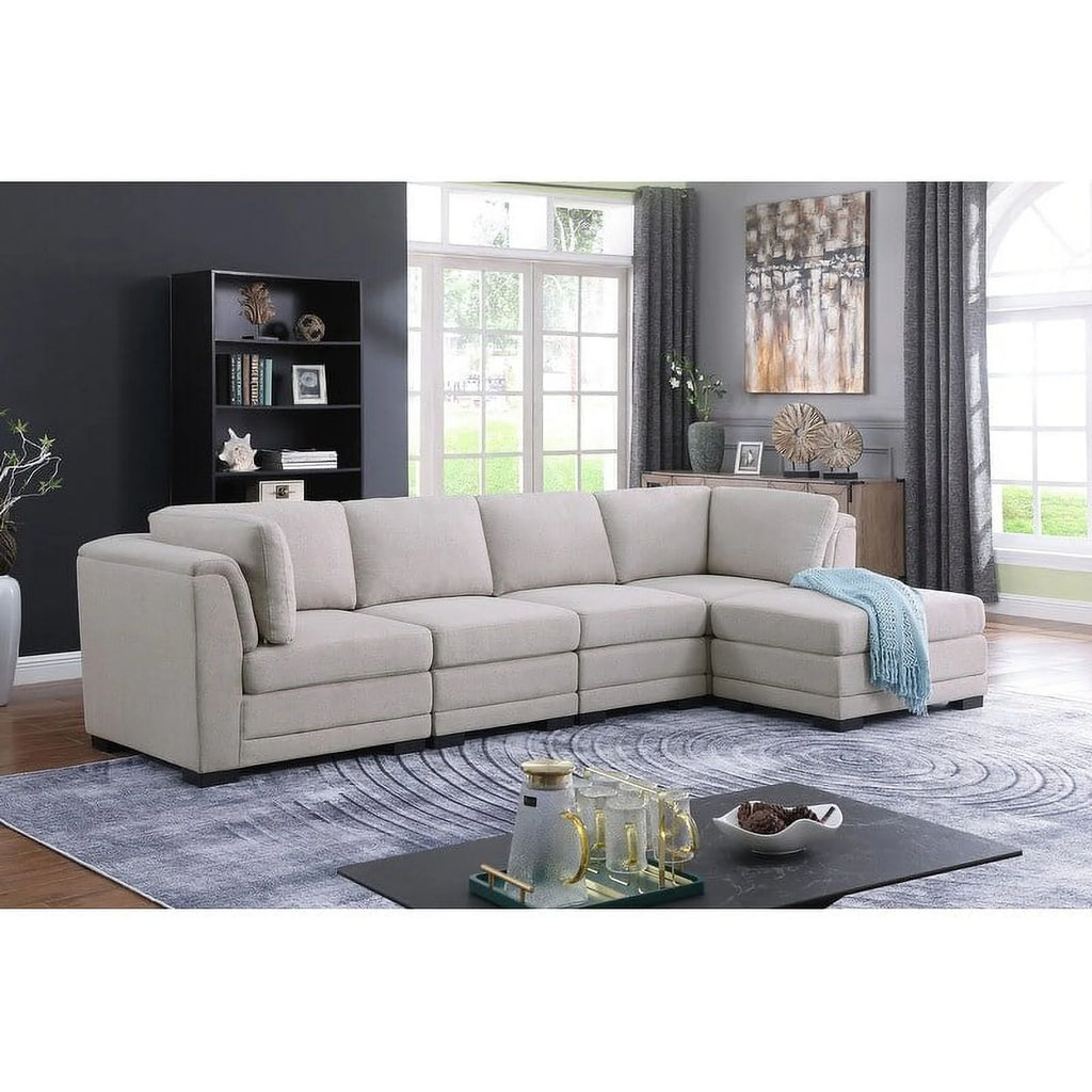 Light Gray Linen Reversible Sectional Sofa with Ottoman S8609