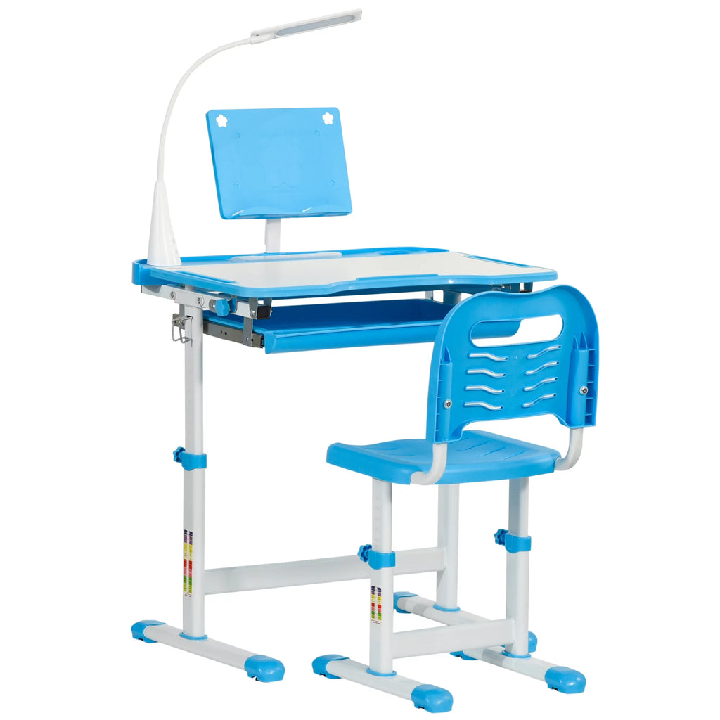 Kids Table and Chair Set with USB Lamp and Storage Drawer, Blue and White H64595