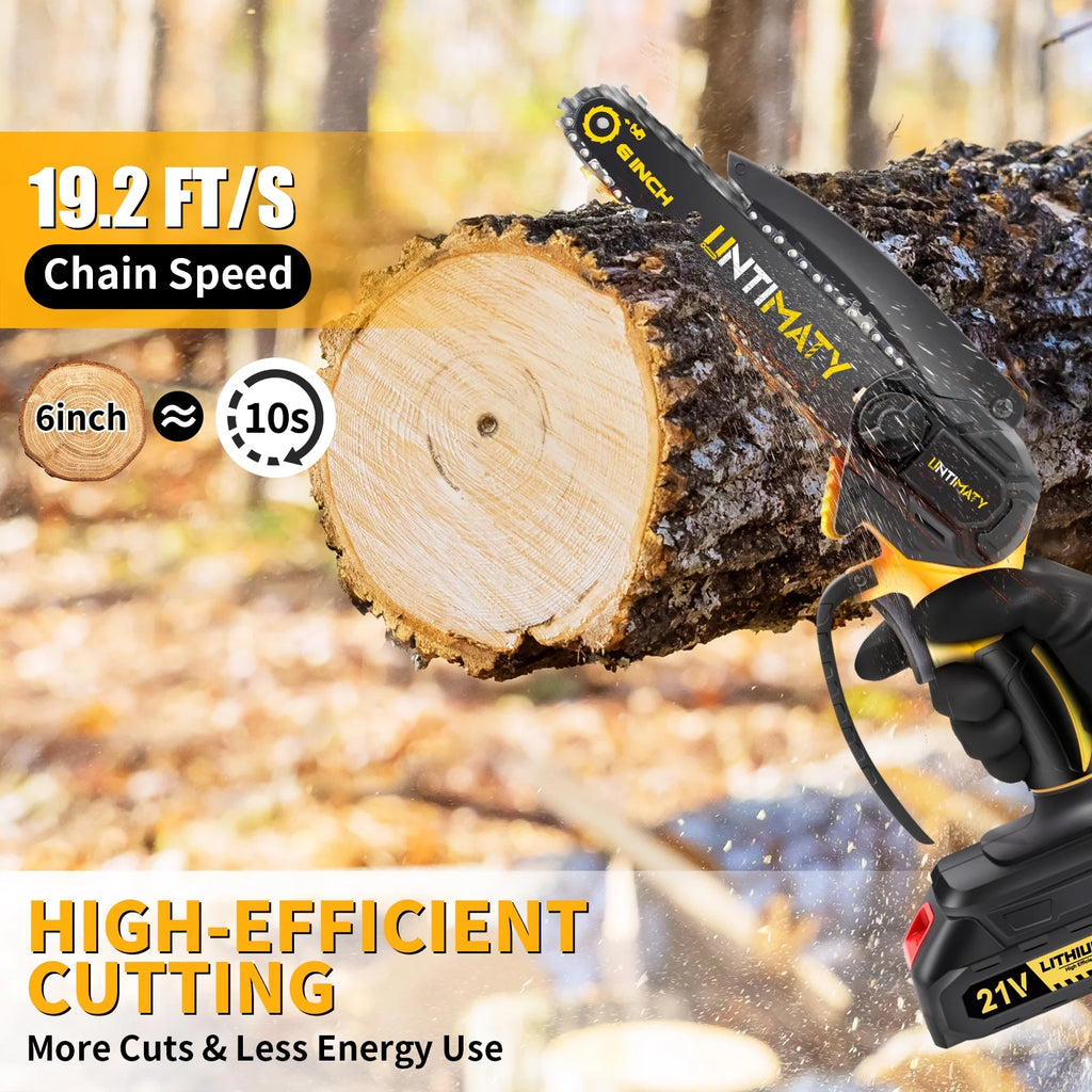 Mini Cordless Chainsaw, 6-Inch Battery Powered with 2 Batteries 2 Chains V7709