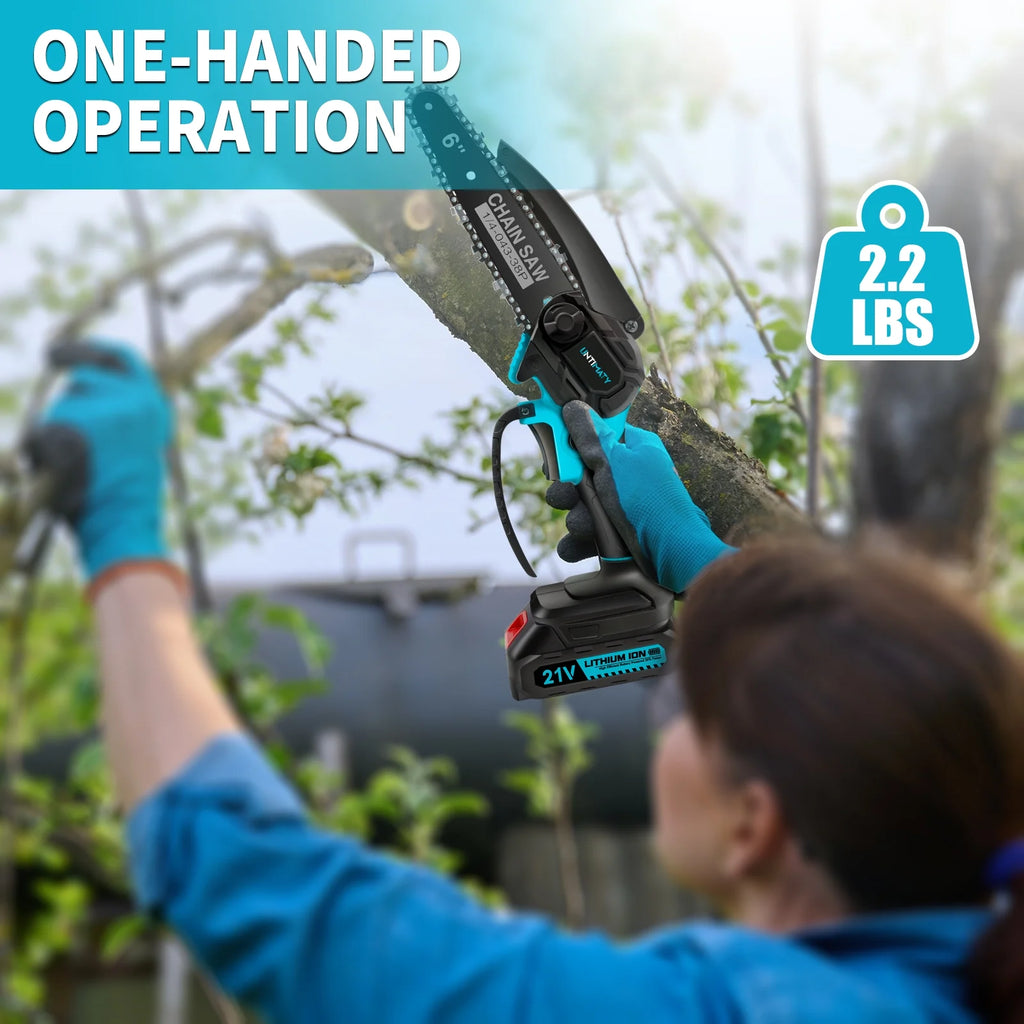 Mini Cordless Chainsaw, 6-Inch Battery Powered with 2 Batteries 2 Chains V7709