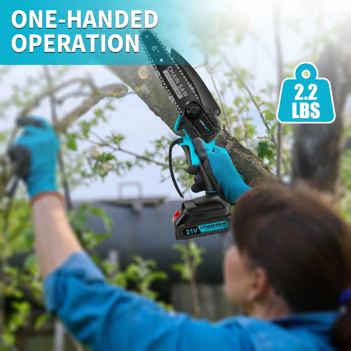 Mini Cordless Chainsaw, 6-Inch Battery Powered with 2 Batteries 2 Chains V7709
