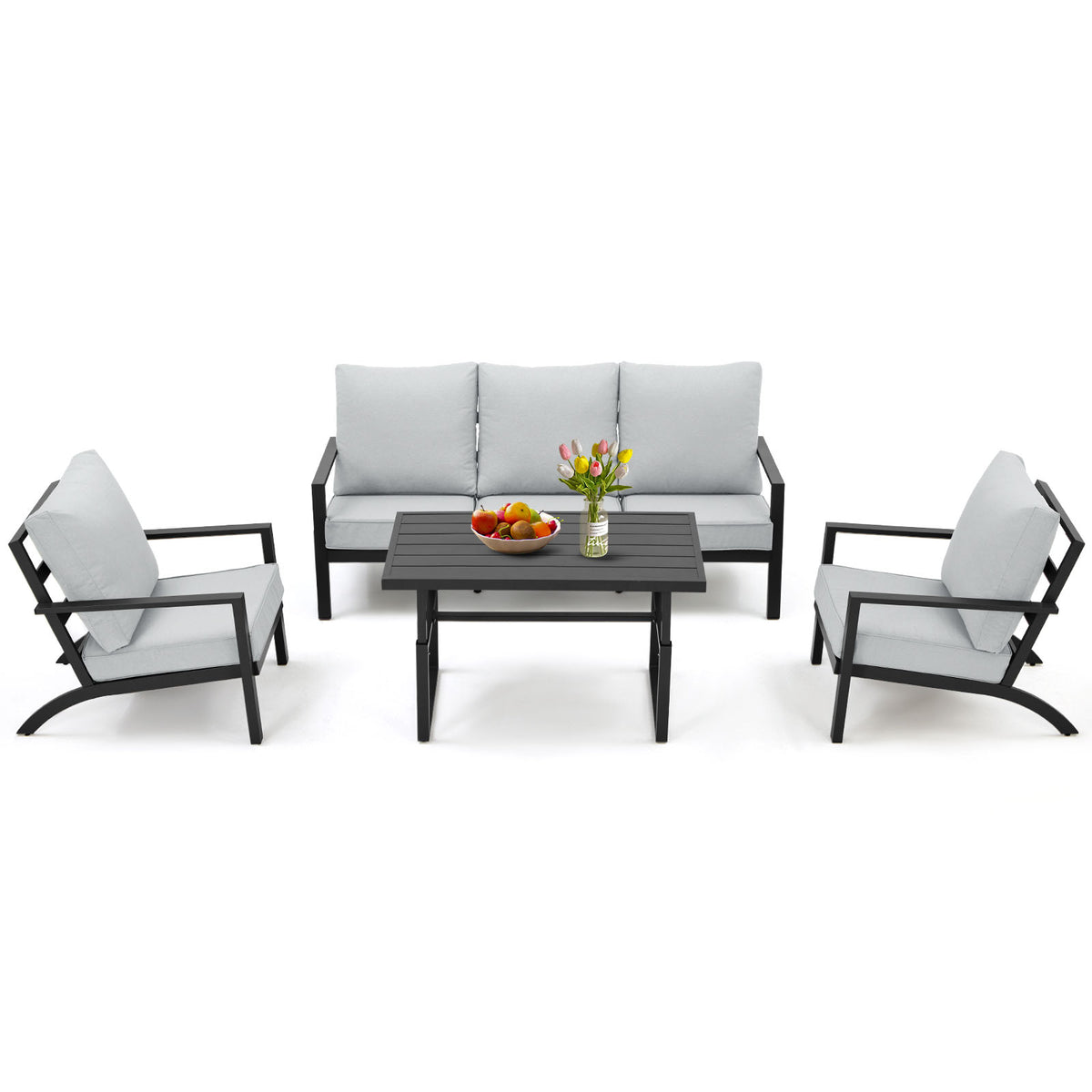 Aluminum Patio Furniture Set with Grey Cushions X6273