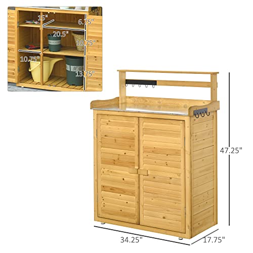 Wooden Potting Bench Table with 3-Tier Shelves and Cabinet Q7453