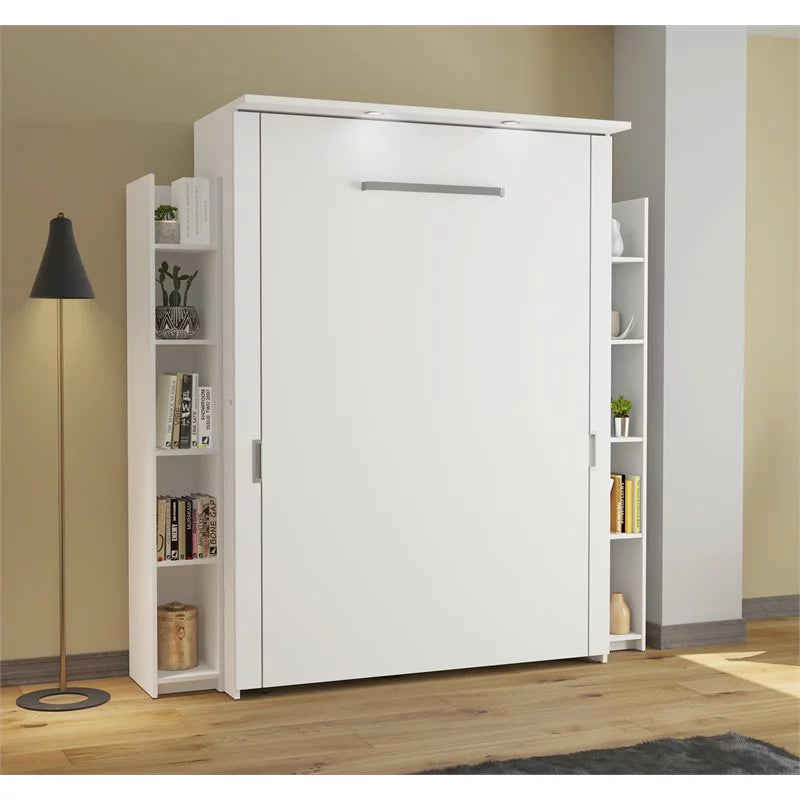 White Full Murphy Bed with 2 Storage Units V320