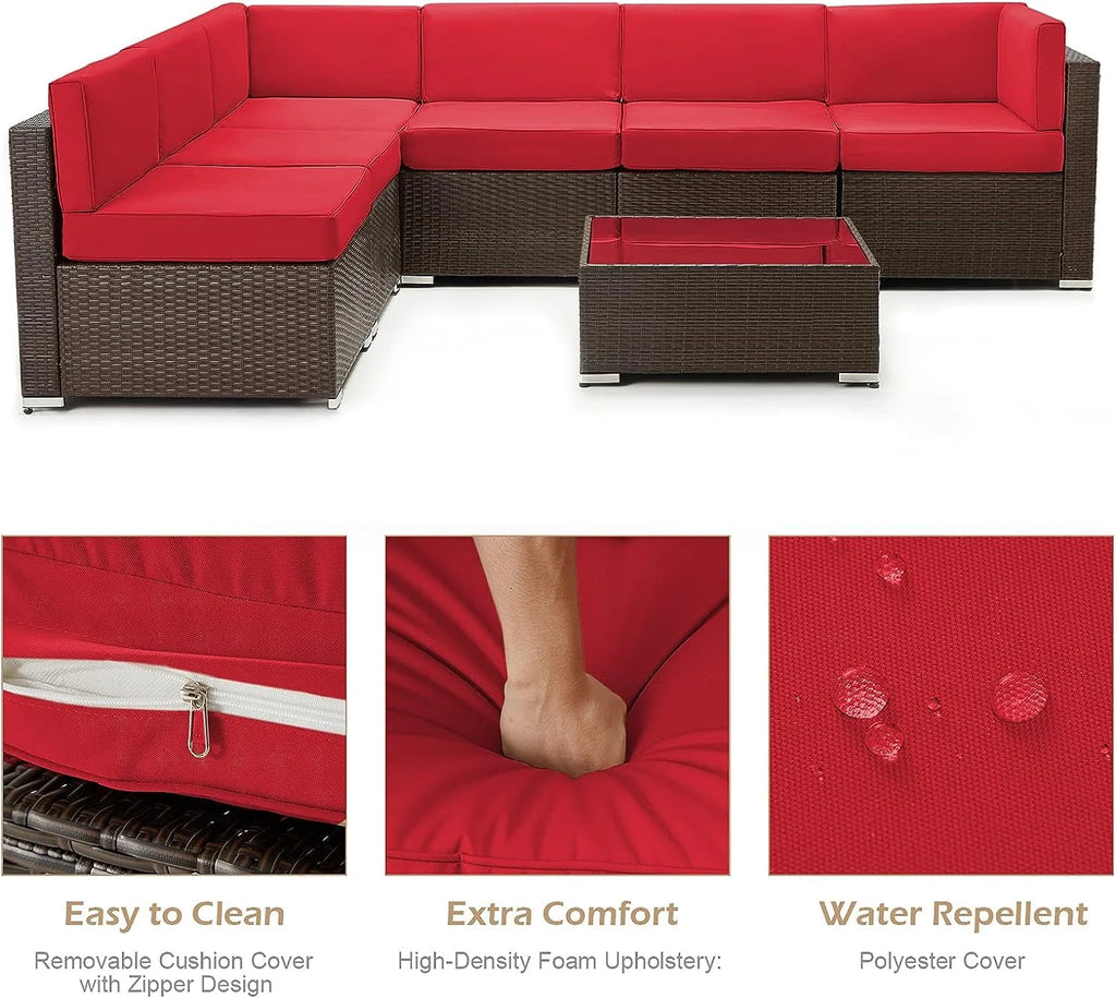7-Piece PE Rattan Wicker Outdoor Sectional Sofa Set J419329