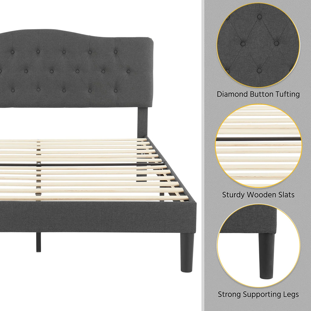 Queen Upholstered Platform Bed Frame with Adjustable Headboard C3063