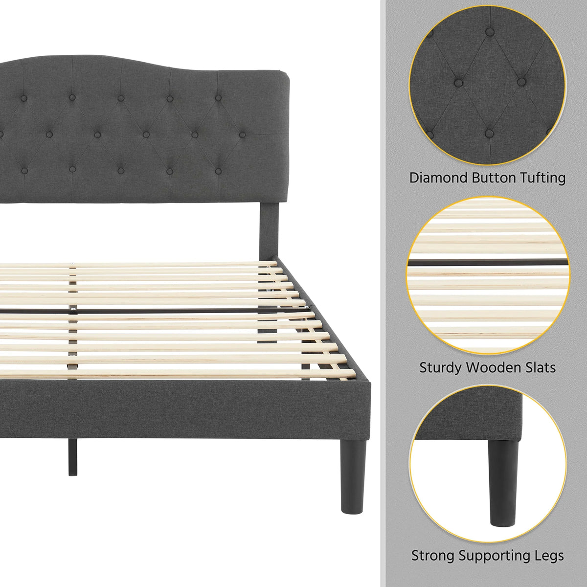 Queen Upholstered Platform Bed Frame with Adjustable Headboard C3063