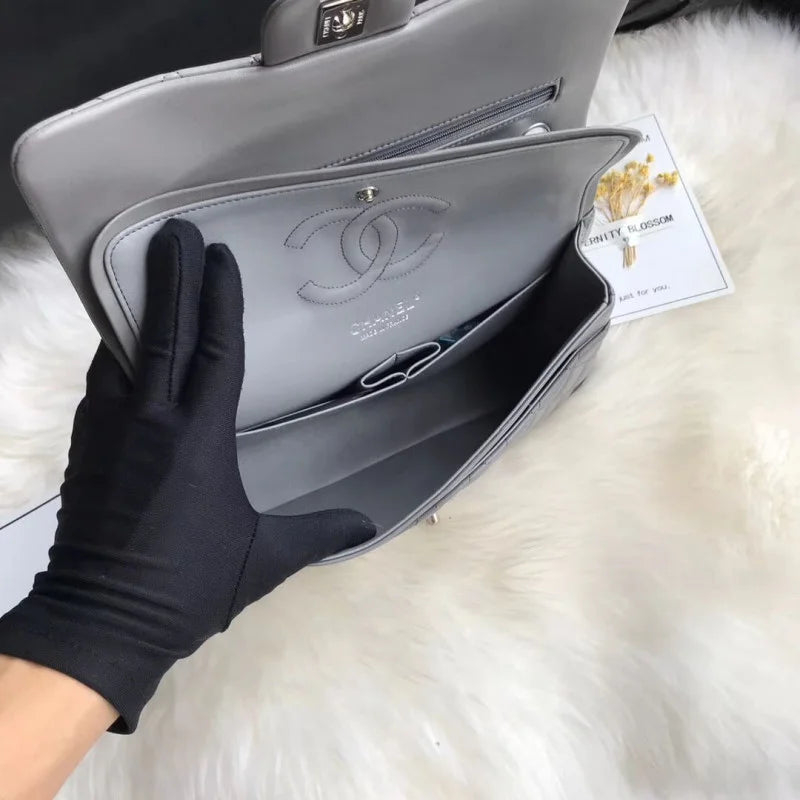 Grey Lambskin Leather Flap Bag P617053
