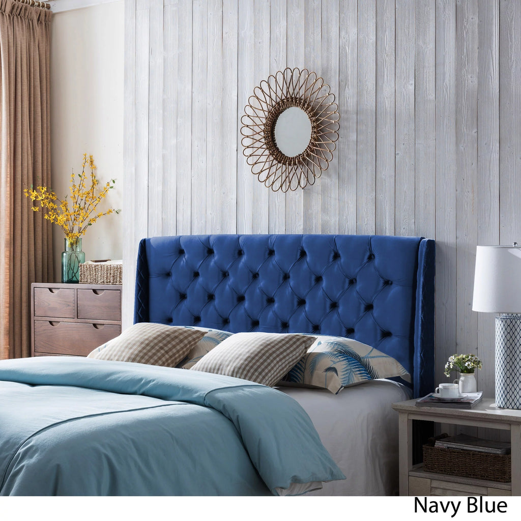 Navy Blue Velvet Queen Headboard F7625