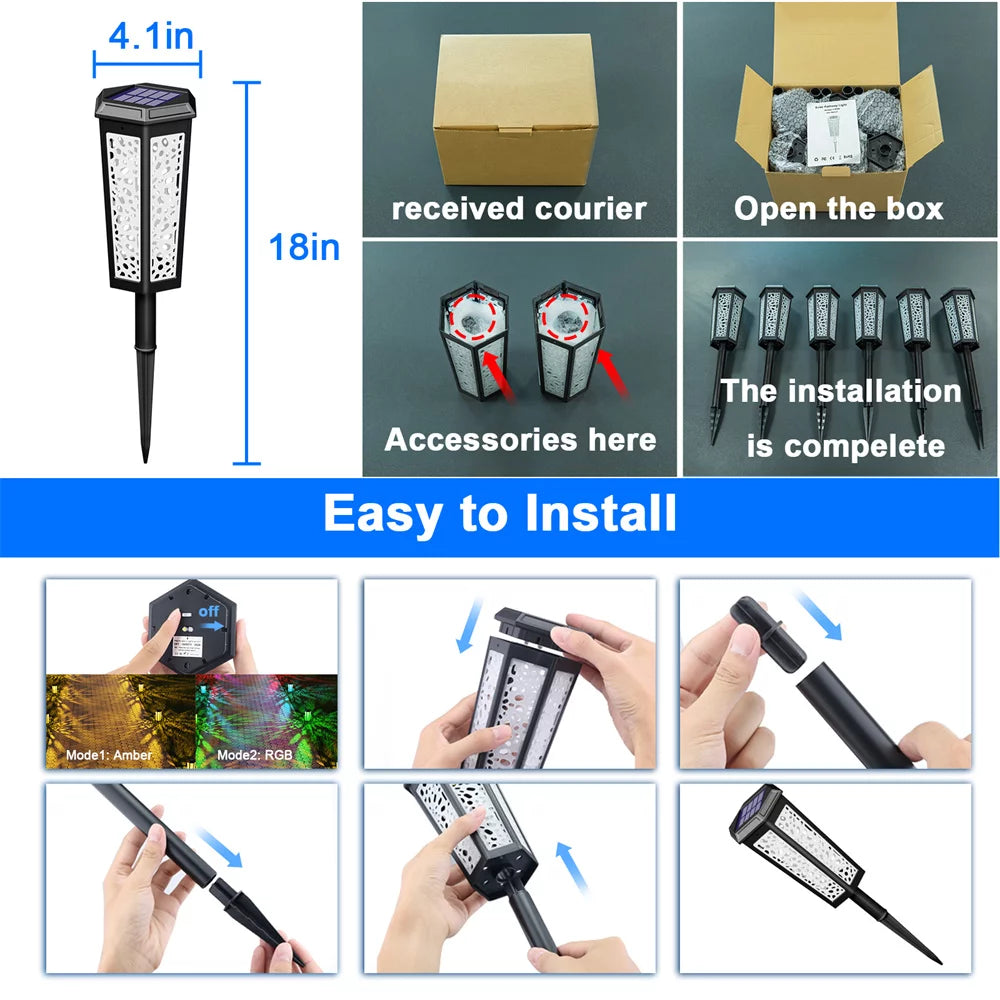 6 Pack Color Changing Waterproof Solar Pathway Lights G257