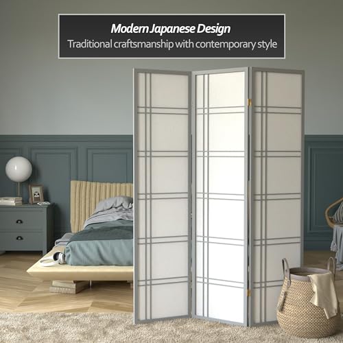 6 ft. Tall 3 Panels Grey Shoji Screen Room Divider Q70198