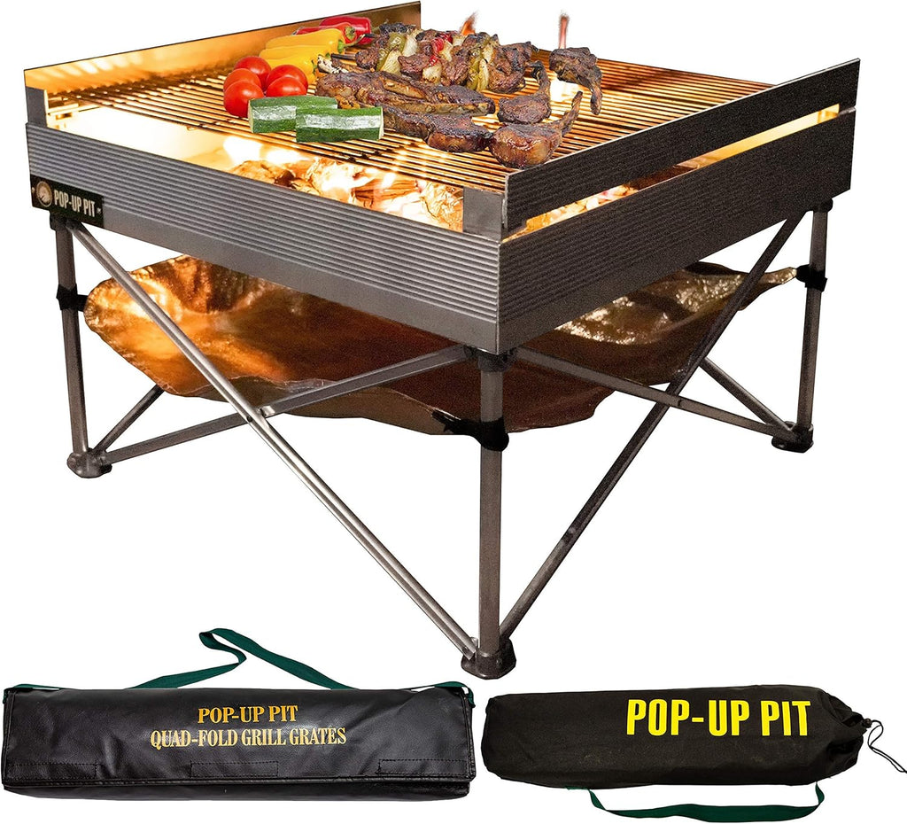 Portable Pop-Up Fire Pit and BBQ Grill with Carrying Bags L940