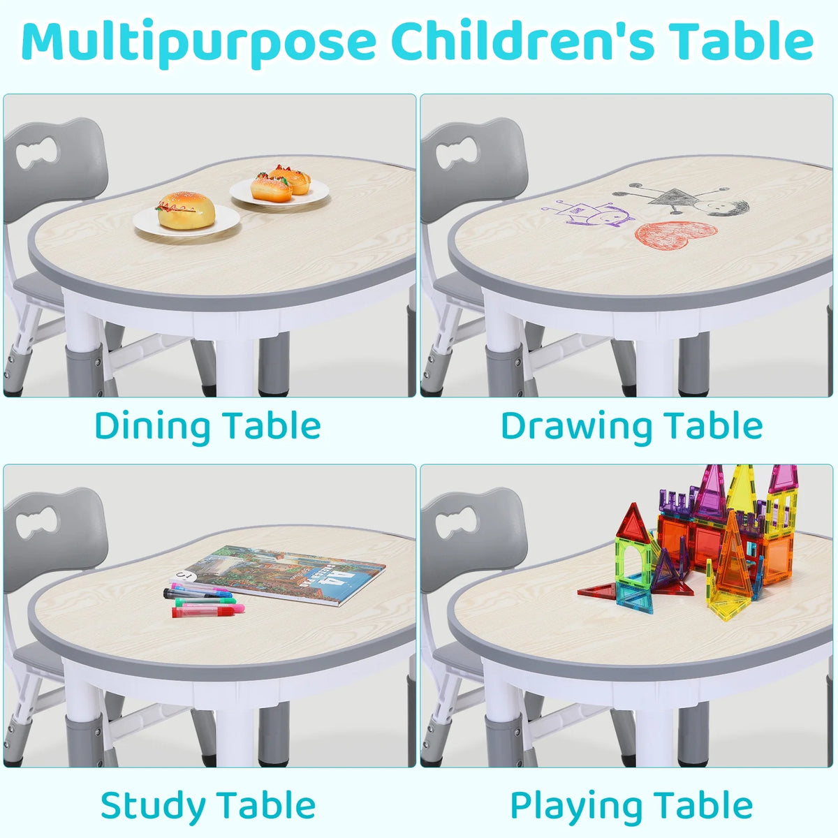 Height Adjustable Kids Table and 2 Chairs Set E176019