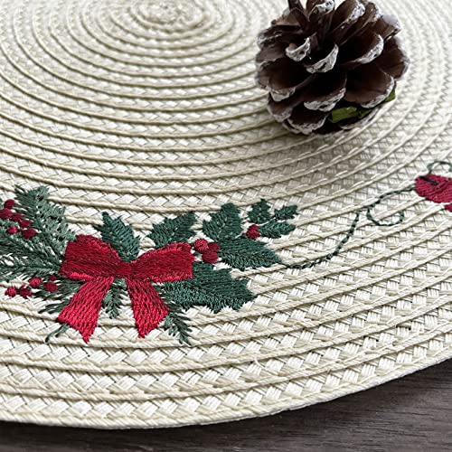 Christmas Placemats Set of 4 Round Embroidered Table Mats I94682