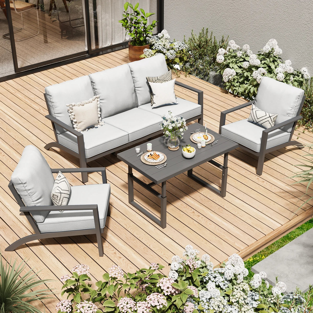 Aluminum Patio Furniture Set with Grey Cushions X6273