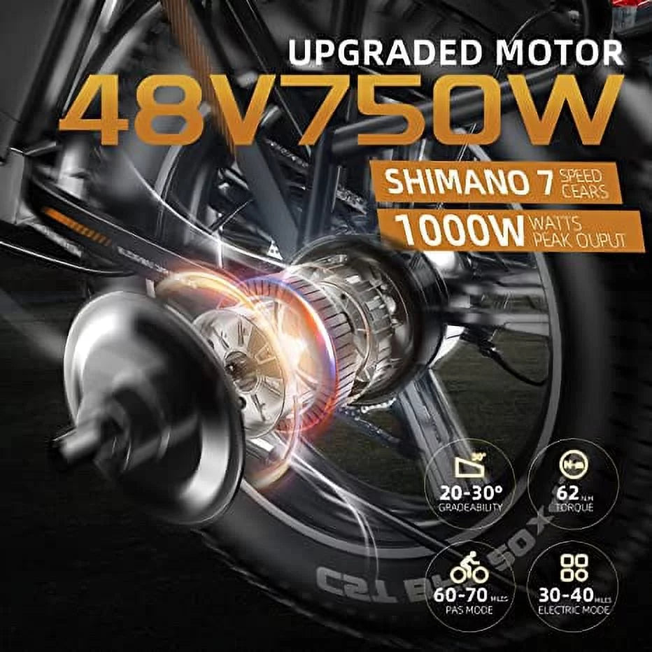 20 Fat Tire Folding Electric Bicycle 750W Motor 48V 20Ah Battery Black R67543