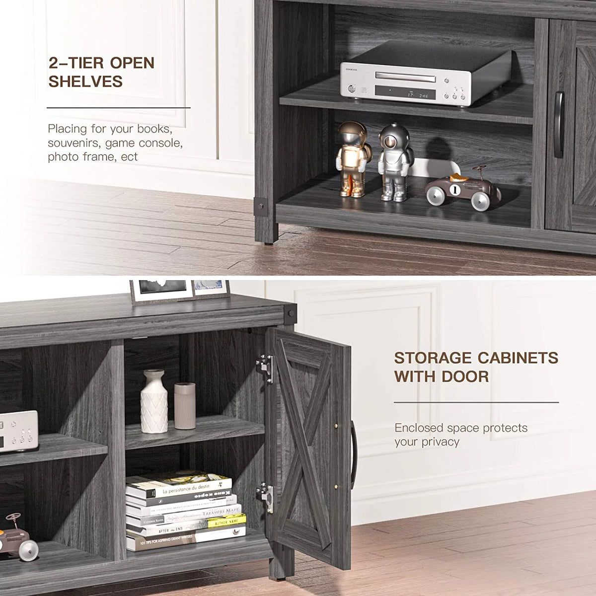 Grey Wood TV Stand with Storage K783