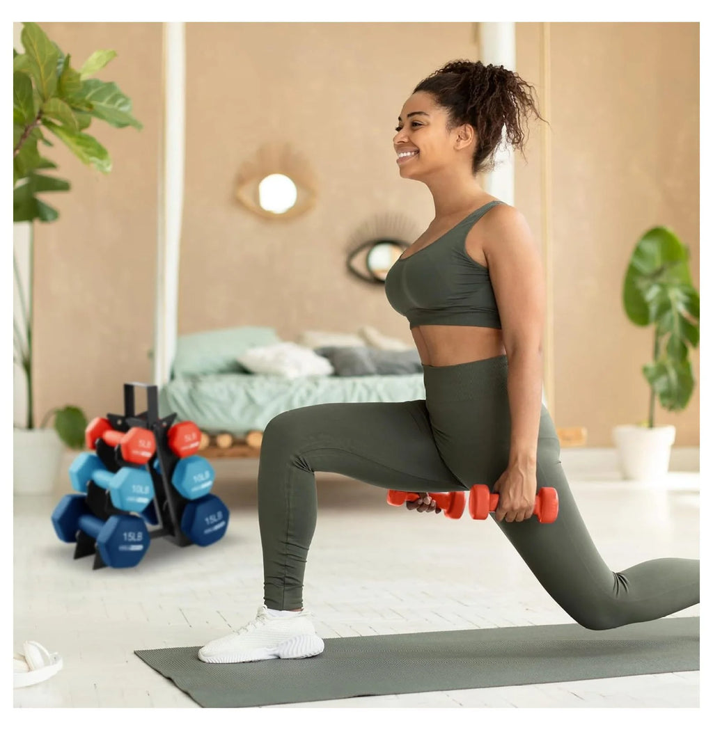Neoprene Dumbbell Hand Weight Set with Rack E8525