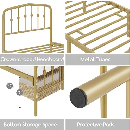 White Full Metal Platform Bed with Wrought Iron Headboard R126