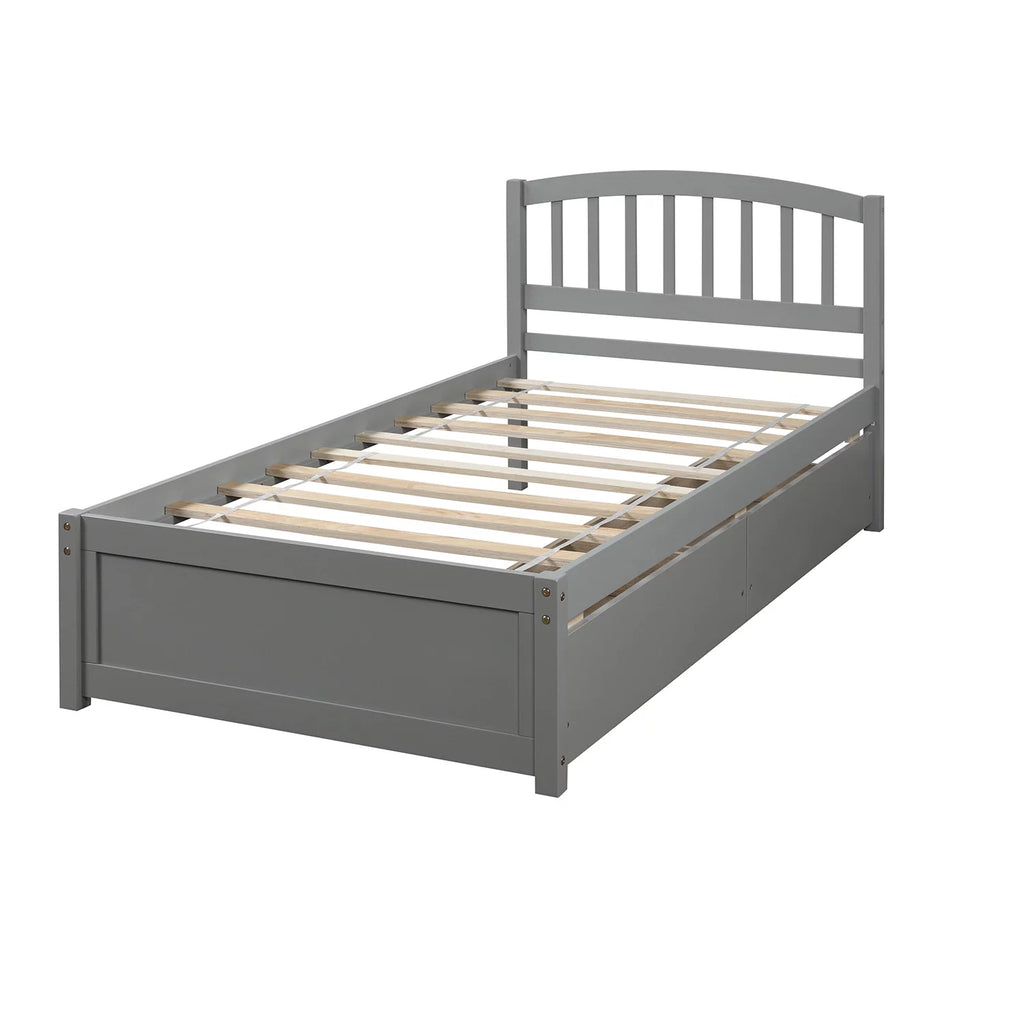 Grey Wood Twin Bed Frame with 2 Storage Drawers Y412627