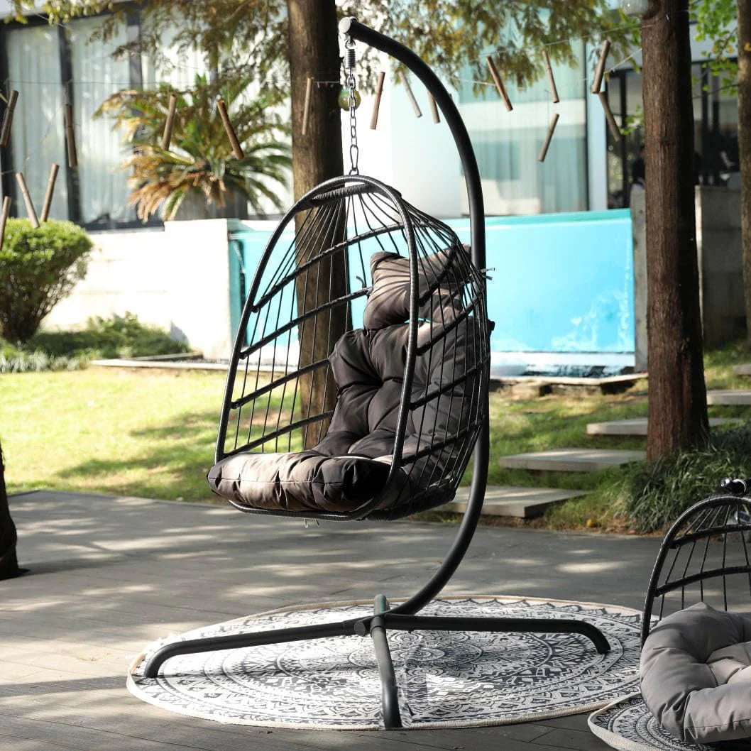 Rattan Swing Egg Chair with Stand Grey 350 lbs B571748