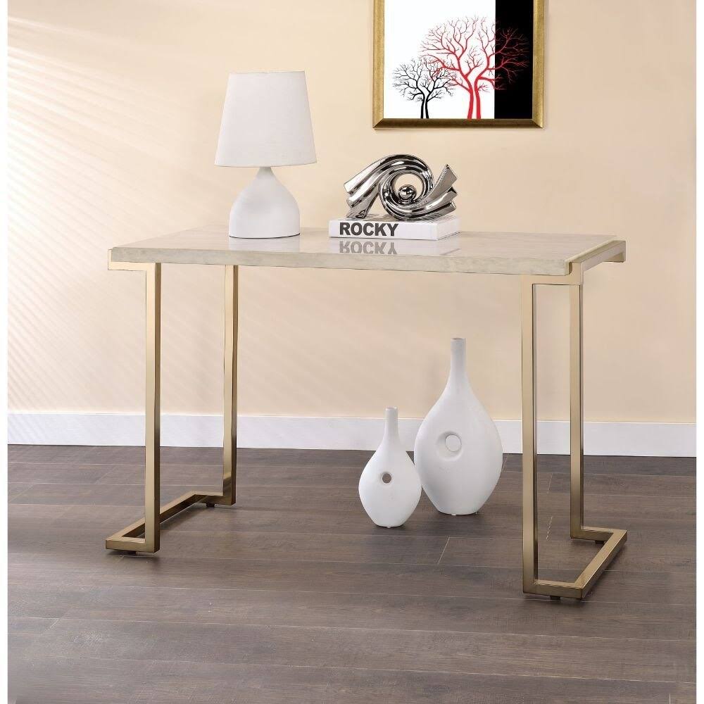 Faux Marble Top Champagne Finish Metal Base Console Table W8144