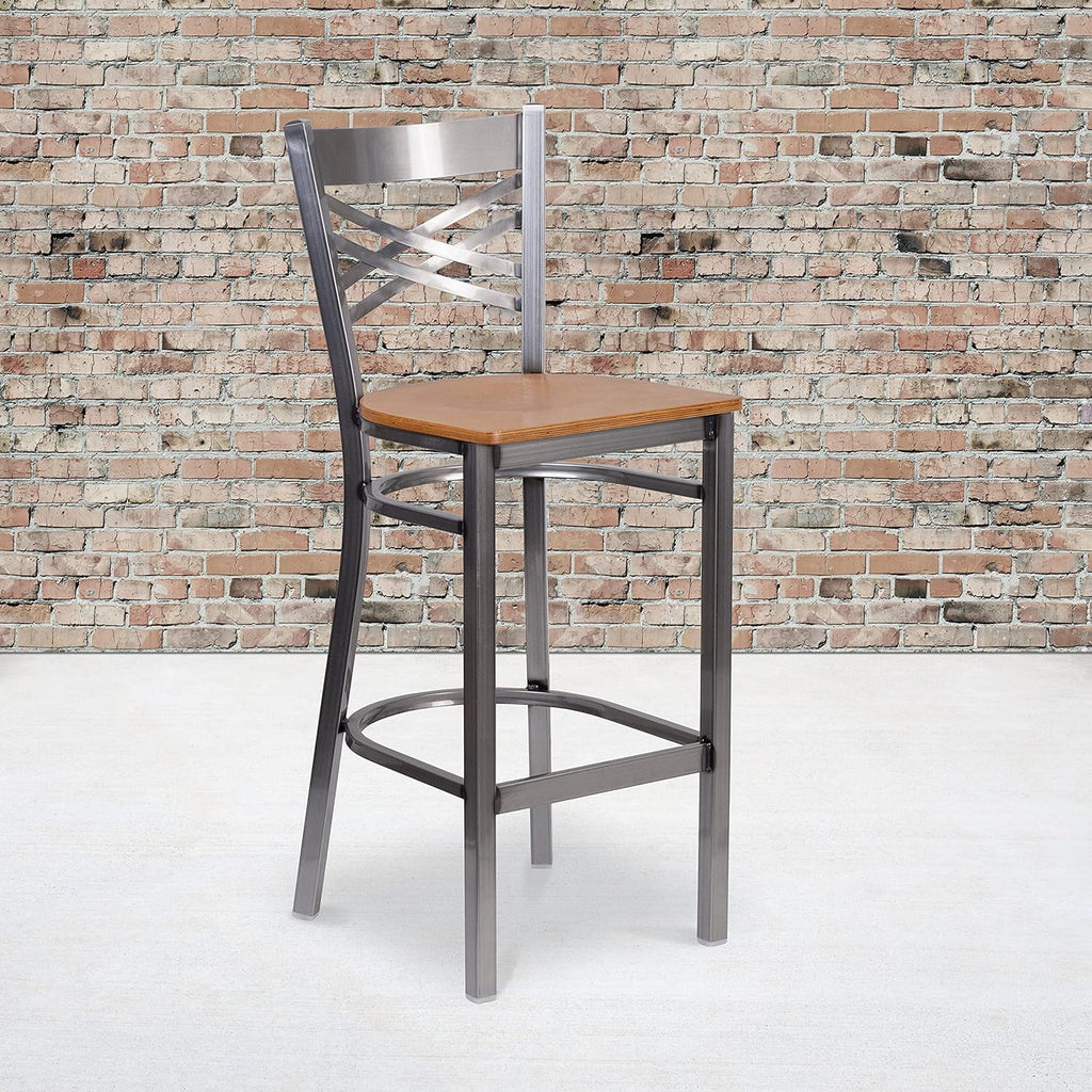 Metal X Back Barstool with Wood Seat S436