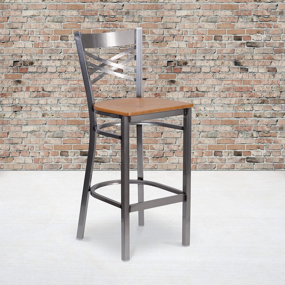 Metal X Back Barstool with Wood Seat S436