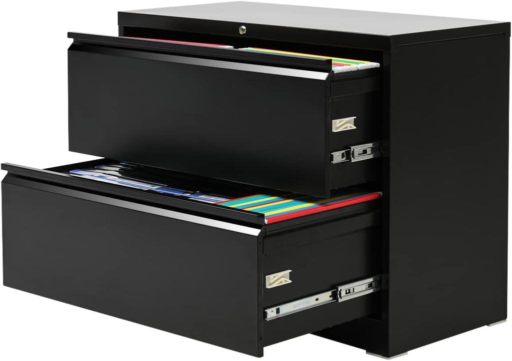 White 2 Drawer Lateral File Cabinet with Lock F392