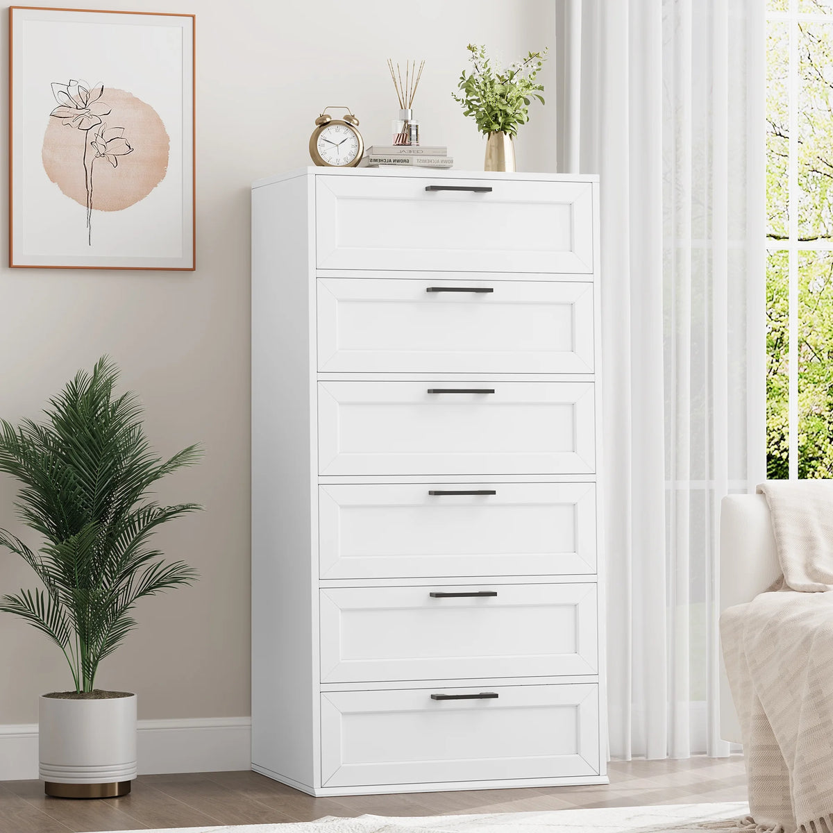 White 6 Drawer Tall Dresser X23725