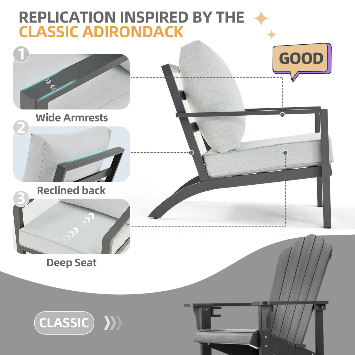 Aluminum Patio Furniture Set with Grey Cushions X6273